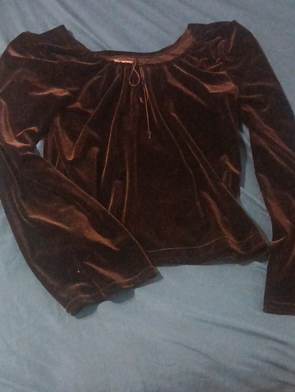 Velvet Long-Sleeve Peasant Top - Black
